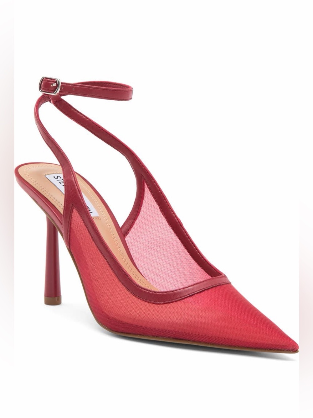 Steve Madden - Red Mesh Pointed-Toe Ankle-Strap Heels